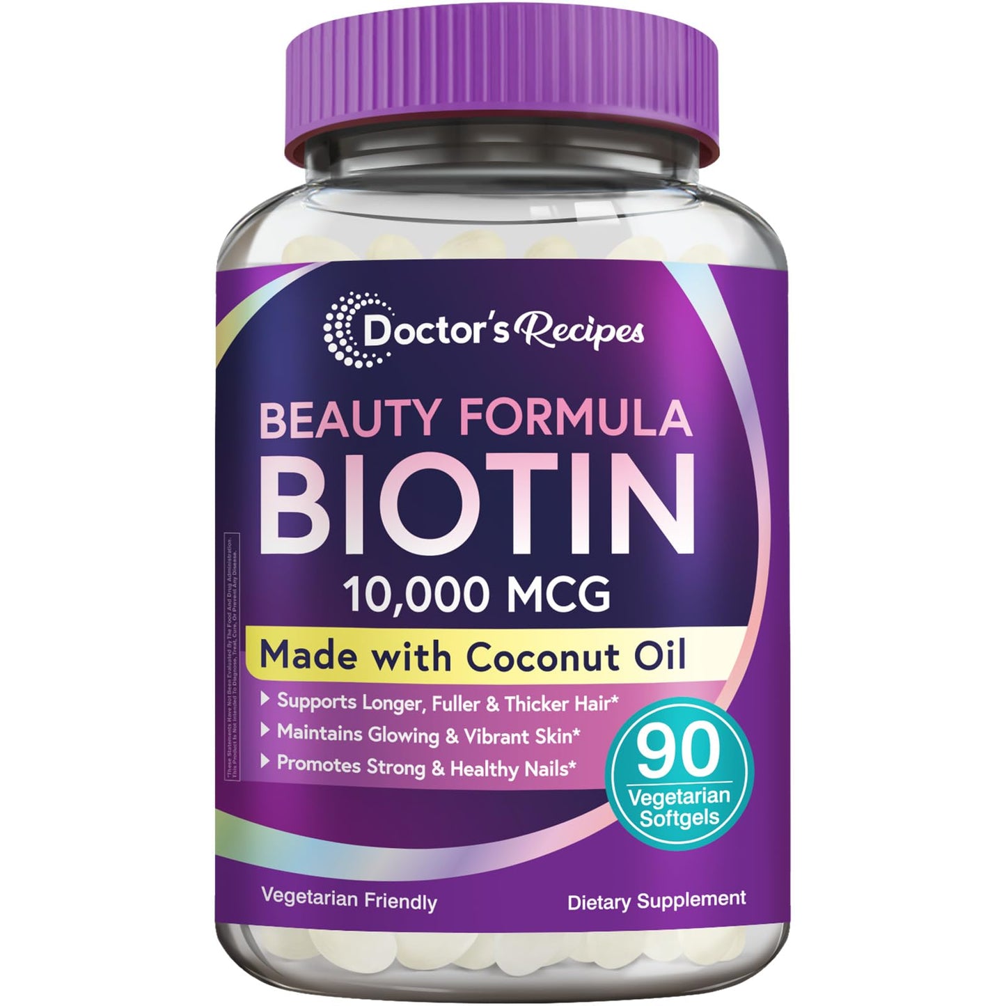 Doctor's Recipes Biotin 10,000 mcg – Hair, Skin & Nails | Vegetarian, Non-GMO