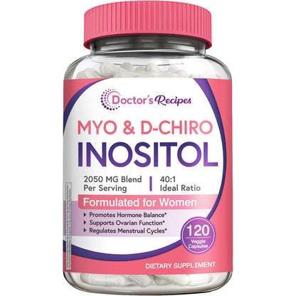 Doctor's Recipes Inositol Supplement – 40:1 Myo-Inositol & D-Chiro Inositol, 2,050 mg per serving, Hormone Balance & Fertility Support, 120 Vegan Caps