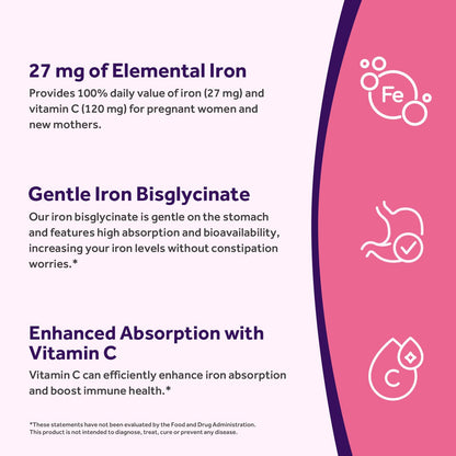 Doctor's Recipes Iron Supplement for Pregnant Women | Chelated Iron Bisglycinate + Vitamin C