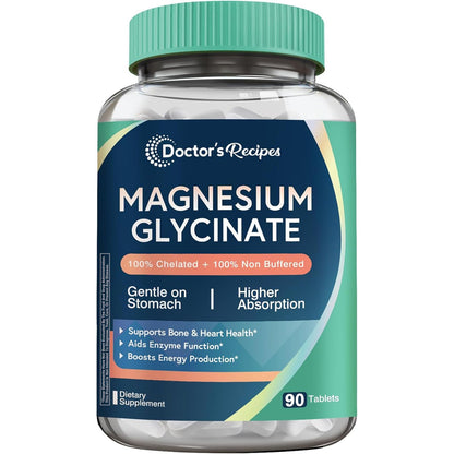 Doctor's Recipes Magnesium Glycinate – Chelated, High-Absorption (90 Tablets)