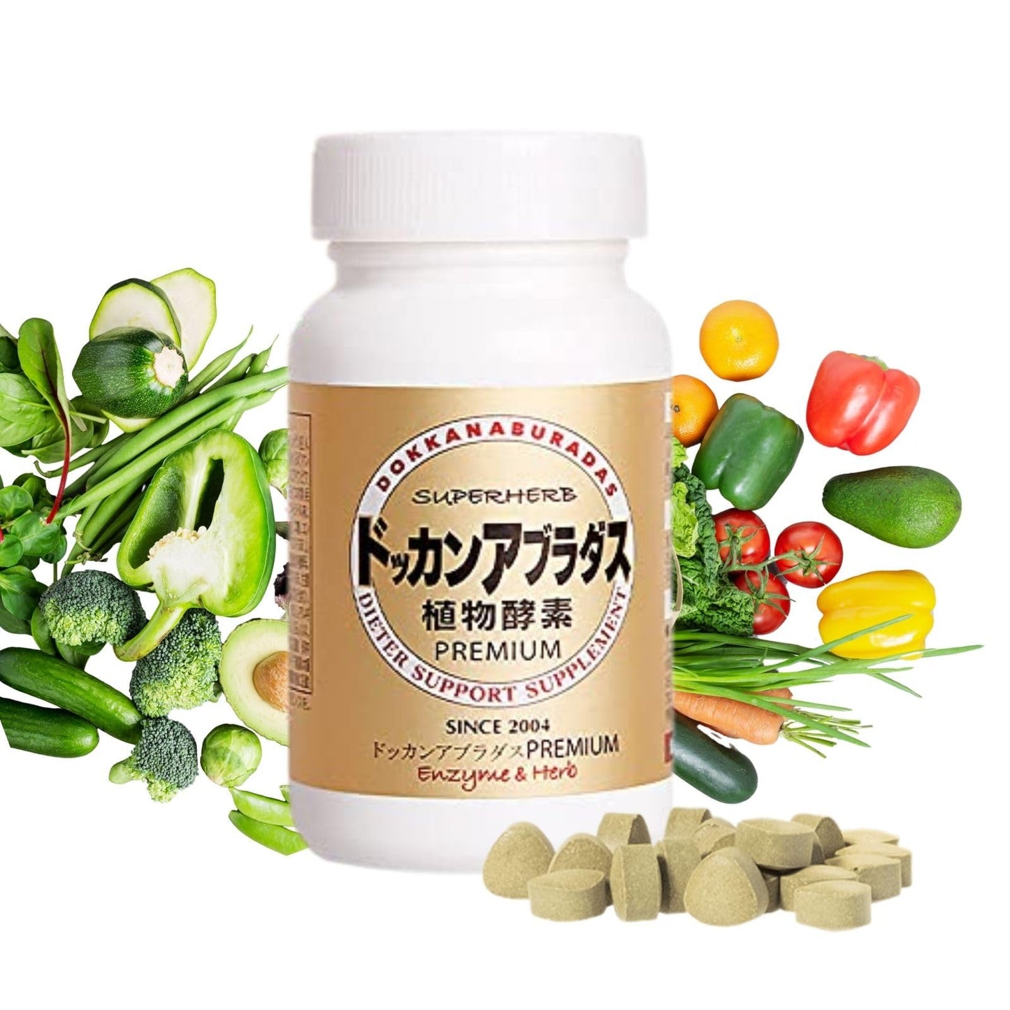 DOKKANABURADAS Natural Digestive Enzymes & Superfoods Multi-Herb Supplement – 46 Vegetables & 17 Herbal Fibers for Metabolism & Gut Health, Made in Japan, 180 Tablets, Premium