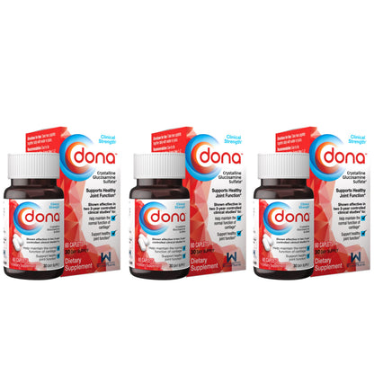 Dona Crystalline Glucosamine Sulfate 750 mg – Joint Health & Mobility Support, 60 Caplets (3-Pack)