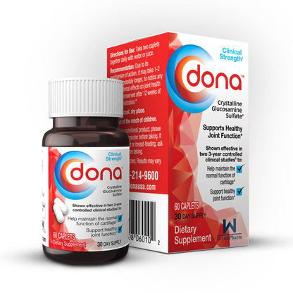 Dona Crystalline Glucosamine Sulfate 750 mg – Joint Health & Mobility Support, 60 Caplets (3-Pack)