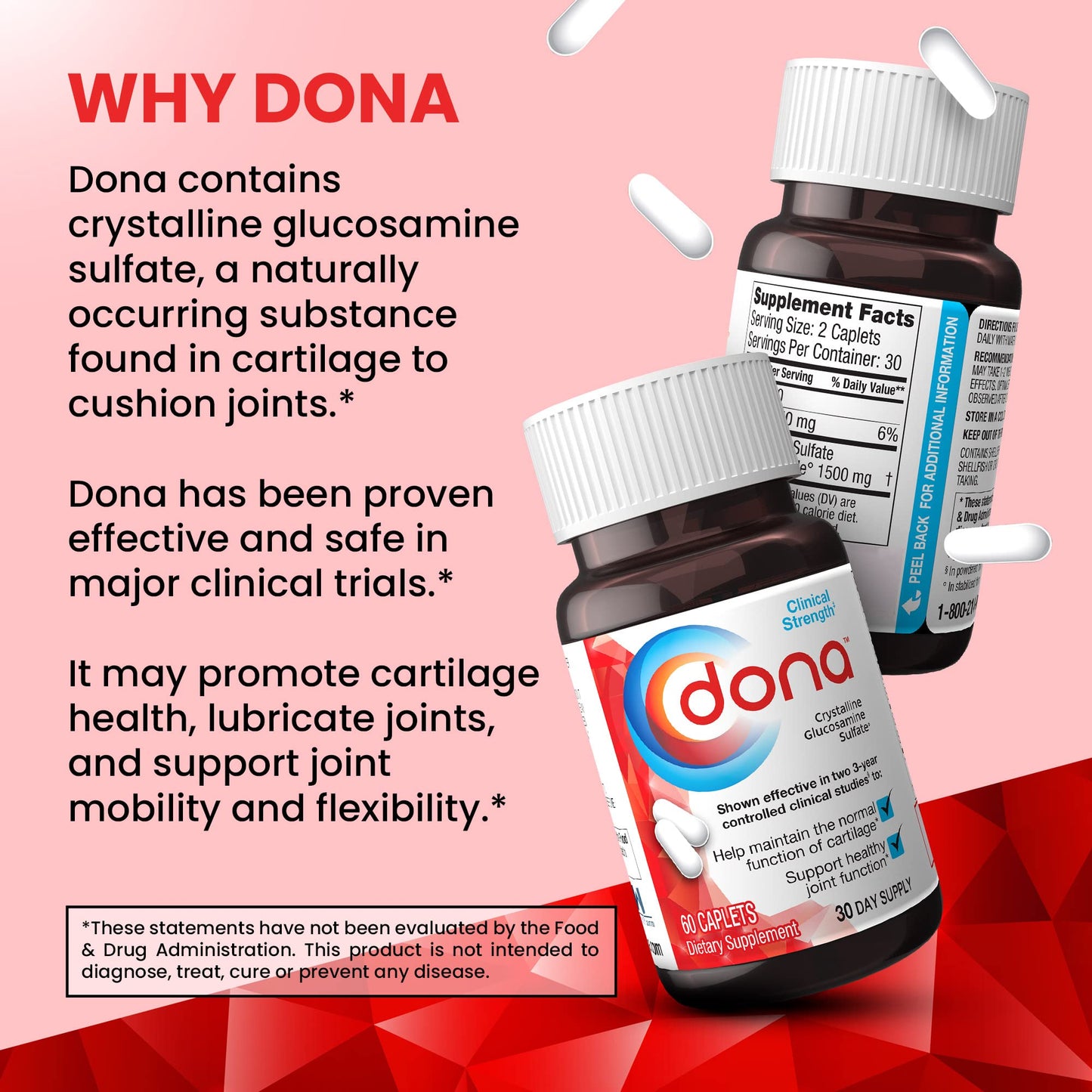 Dona Crystalline Glucosamine Sulfate 750 mg – Joint Support (2 Pack)