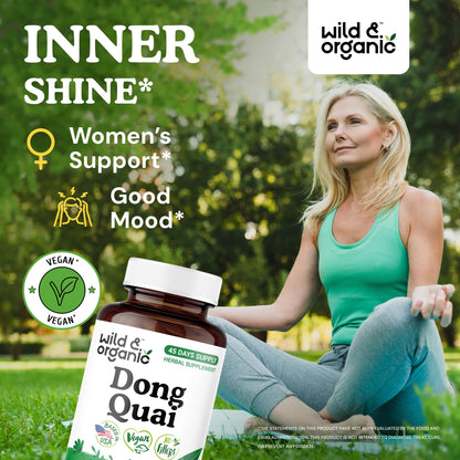 Wild & Organic Dong Quai Capsules for Women - 1000 mg per Serving | 90 Count | Vegan, Non-GMO