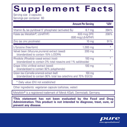 Pure Encapsulations DopaPlus — Supports Dopamine Production for Daily Brain Function* | Folate, B6 & L-5-MTHF | Non-GMO & Vegan - 180 Capsules