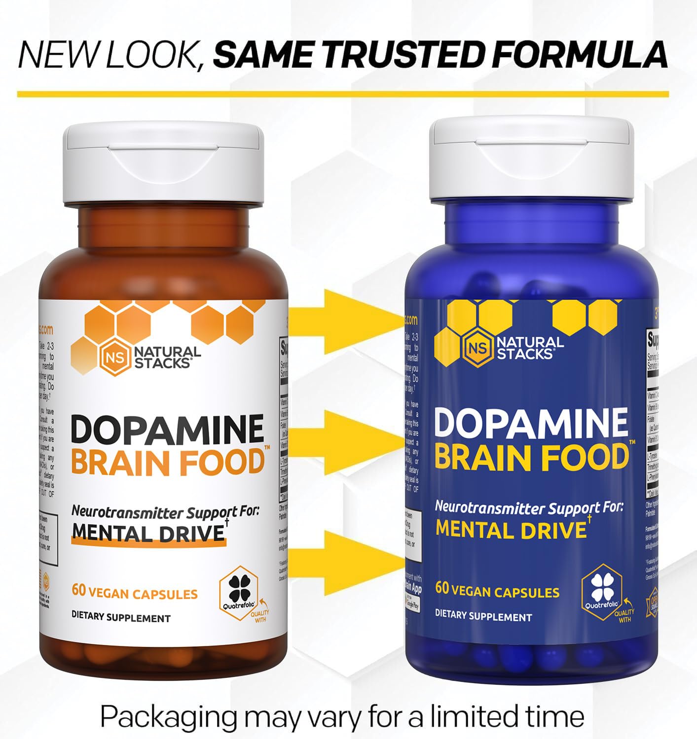 Natural Stacks Dopamine Brain Food - 650 mg L-Tyrosine for Focus & Mental Drive (60 Capsules)