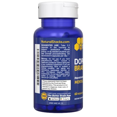 Natural Stacks Dopamine Brain Food - 650 mg L-Tyrosine for Focus & Mental Drive (60 Capsules)