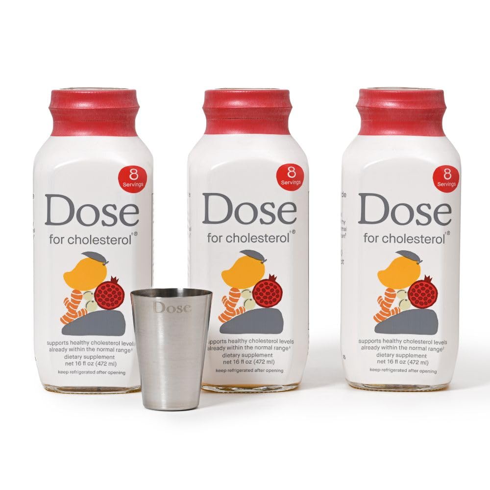 DOSE for Cholesterol Supplements – Gluten-Free Vegan, Zero Sugar, 16oz Bottle, 3-Pack