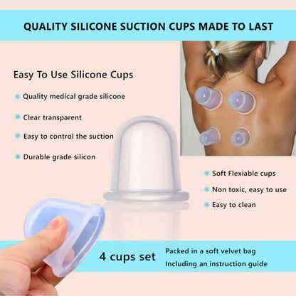 DoSensePro Cupping Kit - Silicone Massage Therapy Cups (4 cups: 2 XL & 2 L)