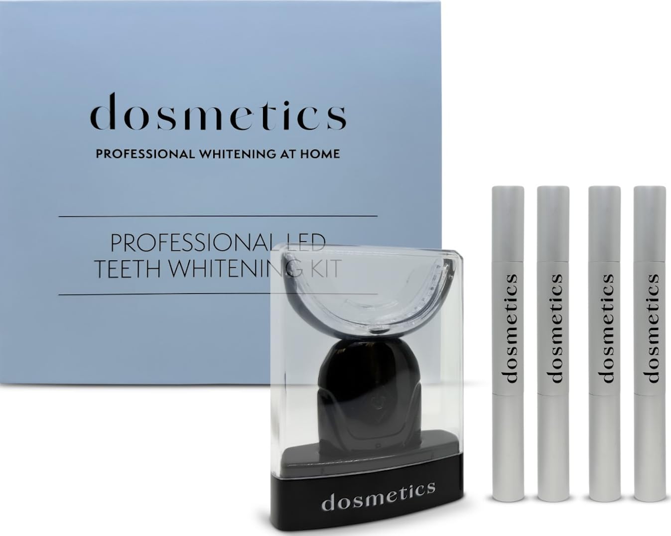 DOSMETICS Teeth Whitening Kit with LED Light – 4 Carbamide Peroxide Gel Pens & Wireless Mouthpiece