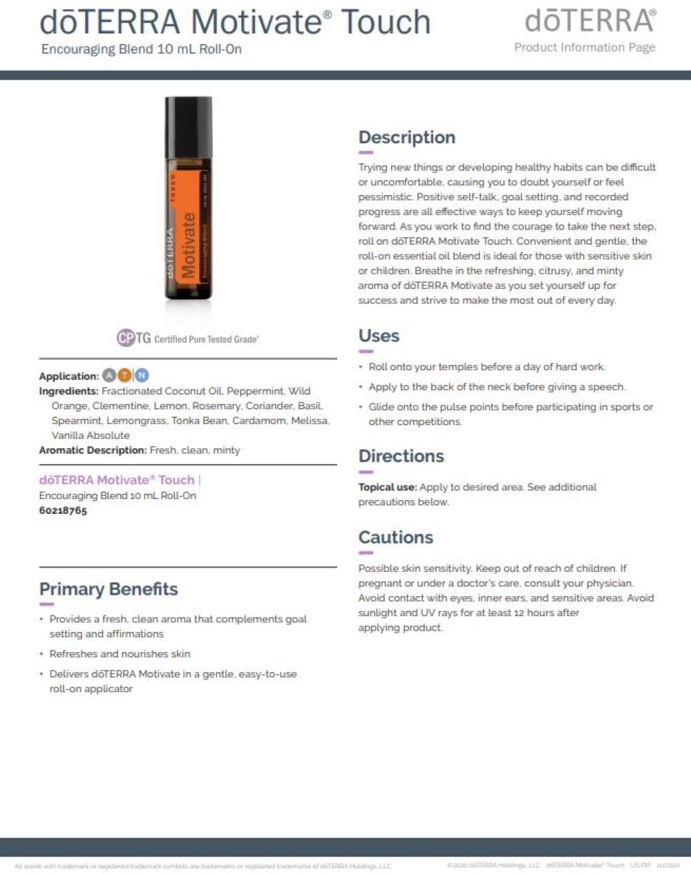 doTERRA Motivate Touch Roller — Uplift & Focus Essential Oil Blend