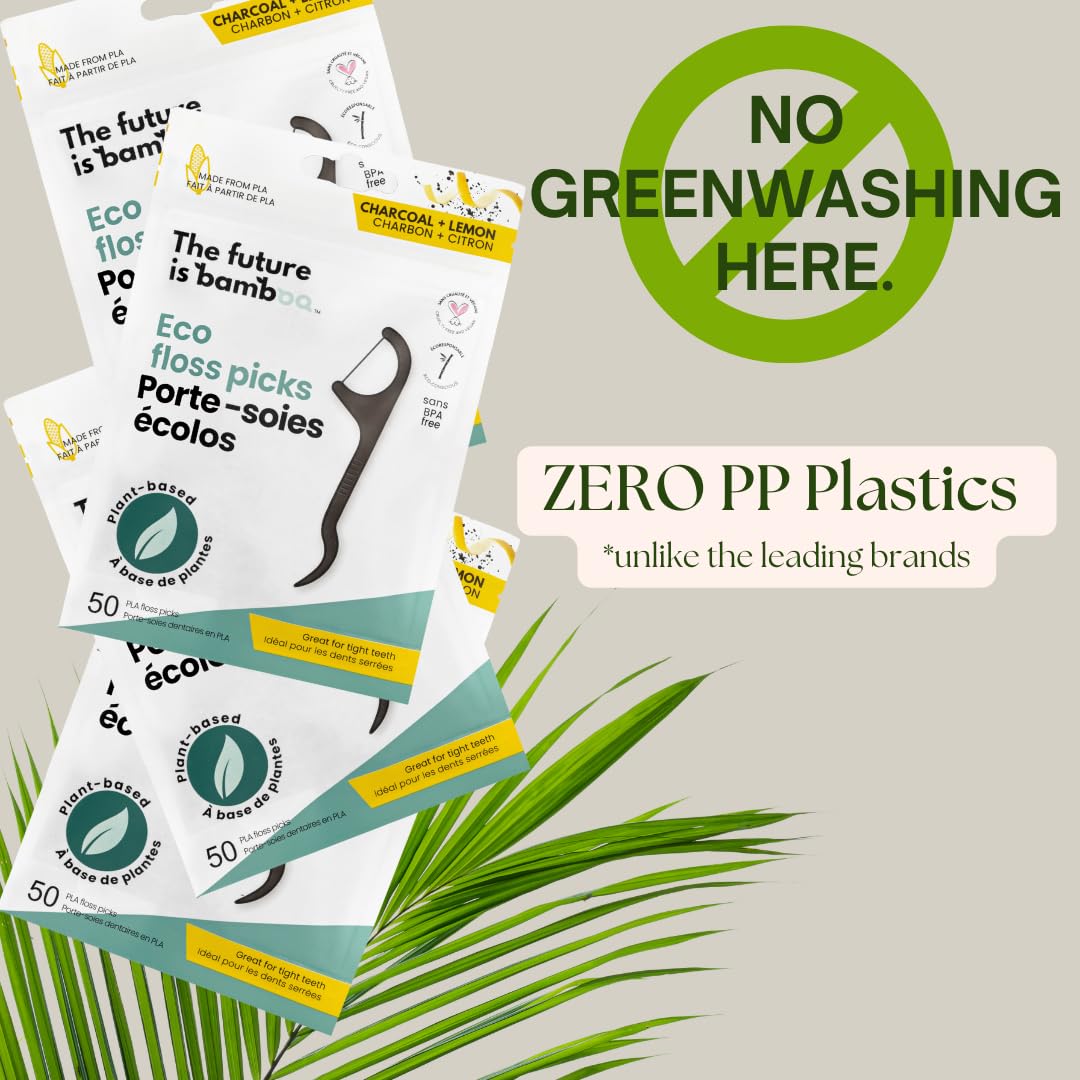 Floss Picks 6 Pack (300 Pieces) – Plant-Based, Eco-Friendly Bamboo Dental Flossers for Adults & Kids | Oral Care