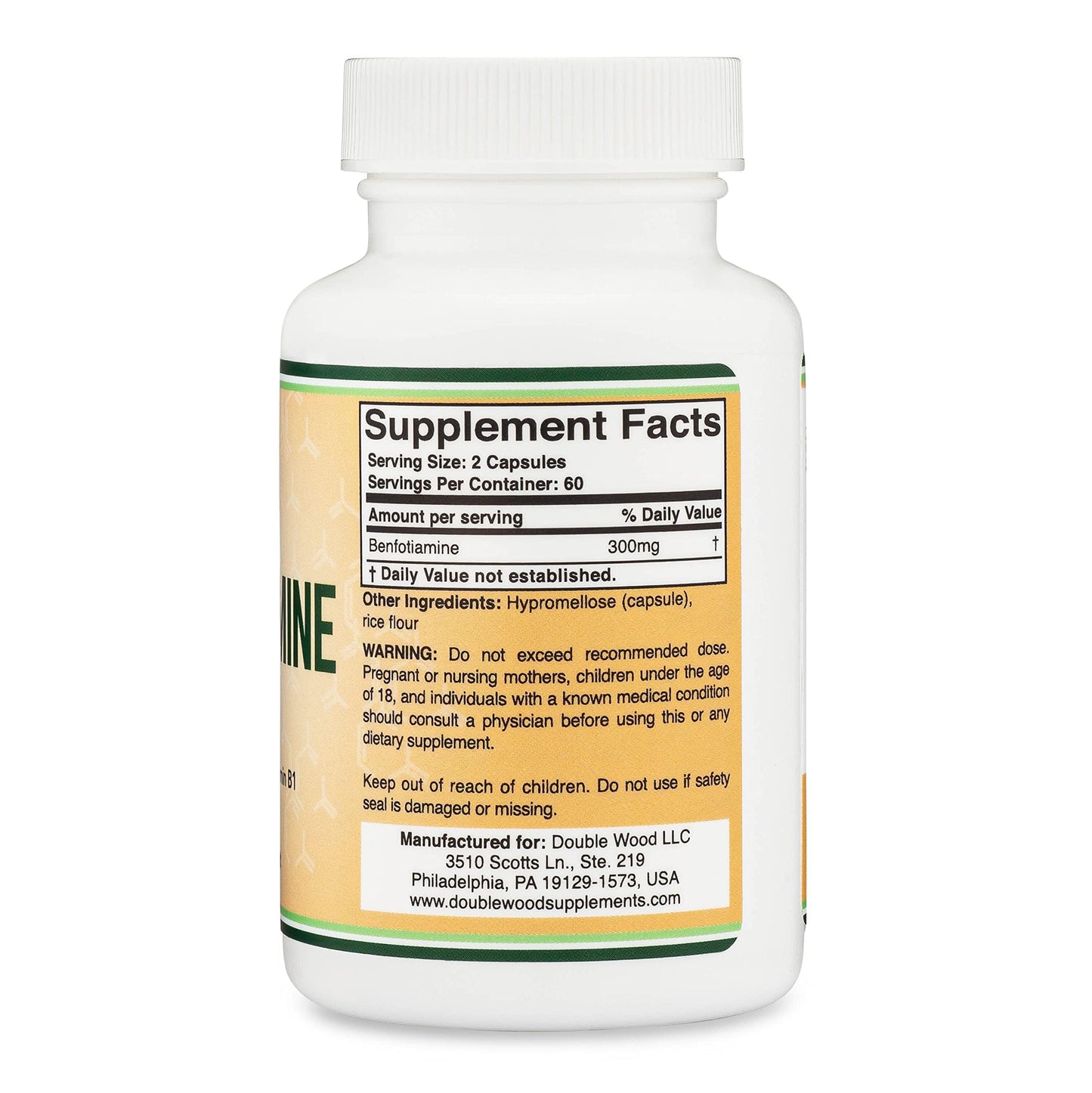 Double Wood Benfotiamine 300mg Servings – 2-Pack, 120 Capsules per Bottle, Third-Party Tested, Non-GMO
