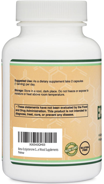 Double Wood Beta Ecdysterone Supplement - 500mg per Serving, 60 Servings, Non-GMO & Gluten Free