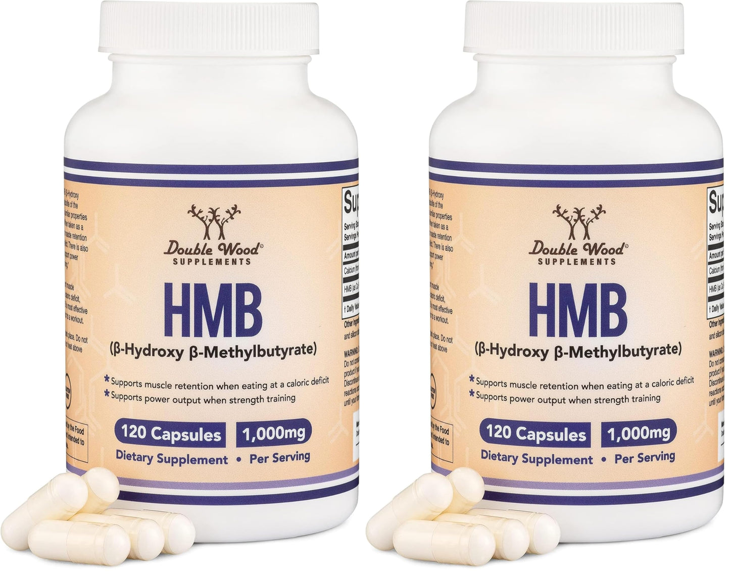 Double Wood Supplements HMB Supplement – 120 Capsules, Pack of 2, 1000 mg per Serving, Gluten Free, Non-GMO, Third-Party Tested