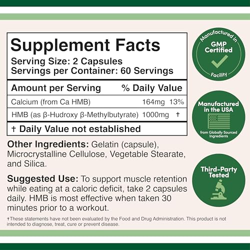 Double Wood Supplements HMB Supplement – 120 Capsules, Pack of 2, 1000 mg per Serving, Gluten Free, Non-GMO, Third-Party Tested