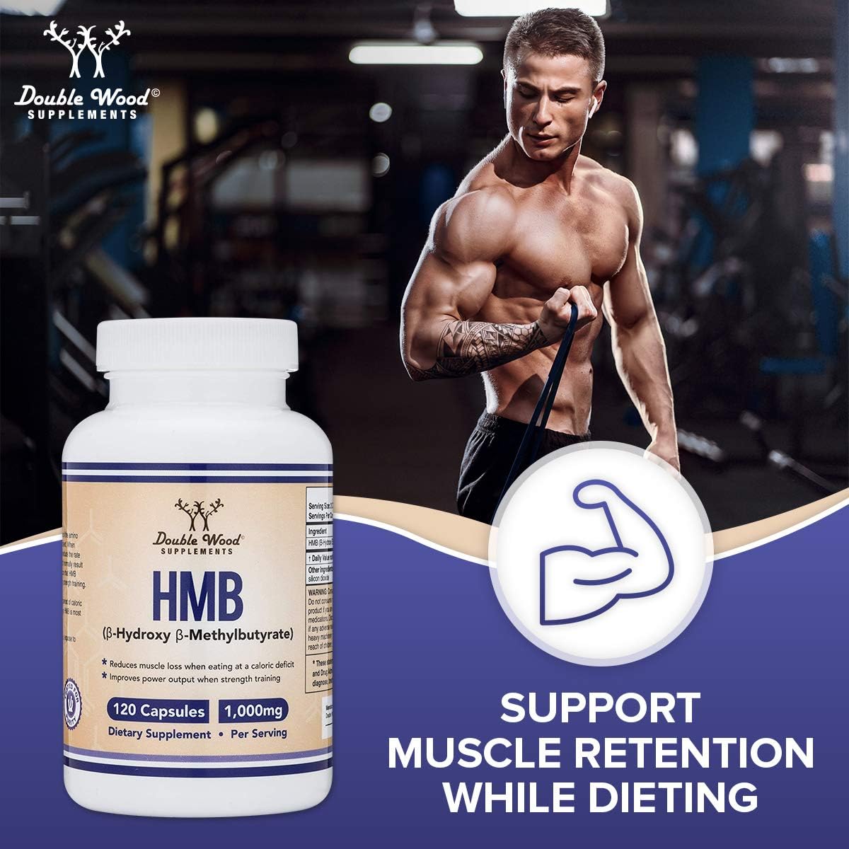 Double Wood Supplements HMB Supplement – 120 Capsules, Pack of 2, 1000 mg per Serving, Gluten Free, Non-GMO, Third-Party Tested