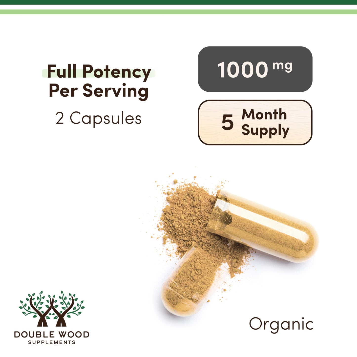 Double Wood Organic Lions Mane Capsules (300 ct) – Focus & Immune Support, USA-Grown