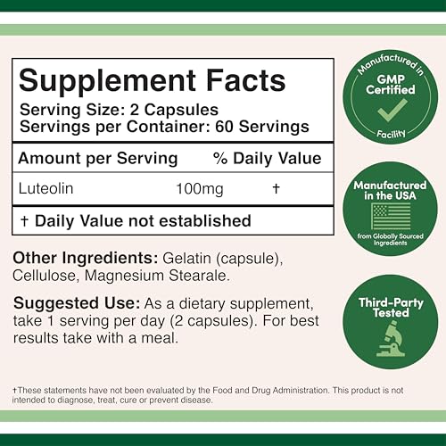 Double Wood Supplements Luteolin 100mg – 120 Capsules Gluten Free (Pack of 2)