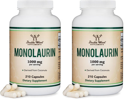 Double Wood Monolaurin Immune Support – 1,000mg per Serving, 210 Capsules (Vegan, Non-GMO, Gluten Free) – Pack of 2