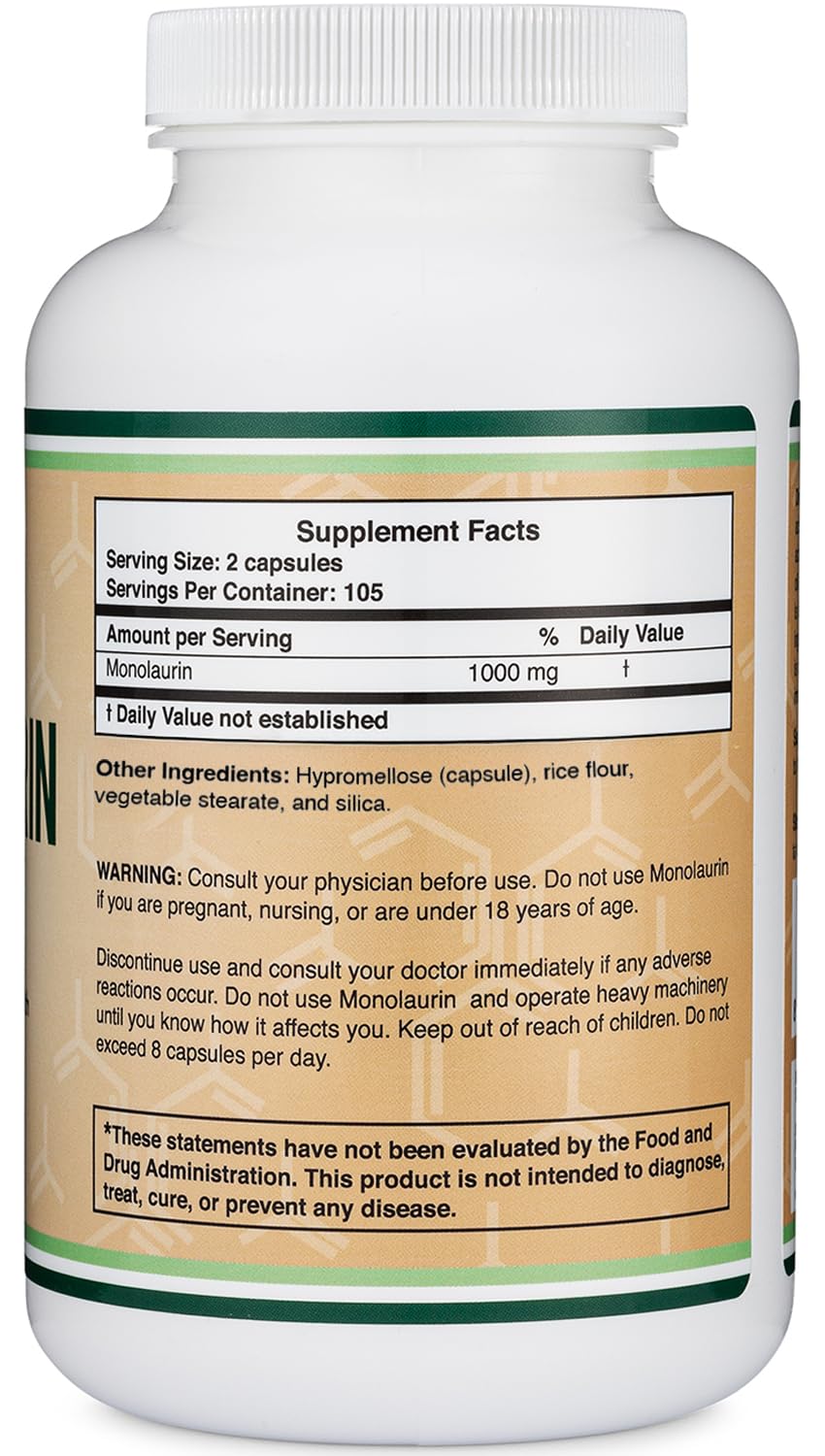 Double Wood Monolaurin Immune Support – 1,000mg per Serving, 210 Capsules (Vegan, Non-GMO, Gluten Free) – Pack of 2