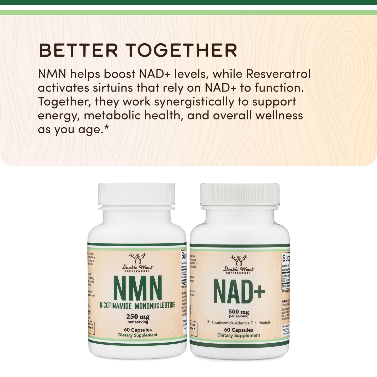 Double Wood NMN 250mg – 60 Capsules, 30 Servings, Gluten Free