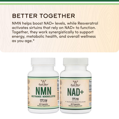 Double Wood NMN 250mg – 60 Capsules, 30 Servings, Gluten Free