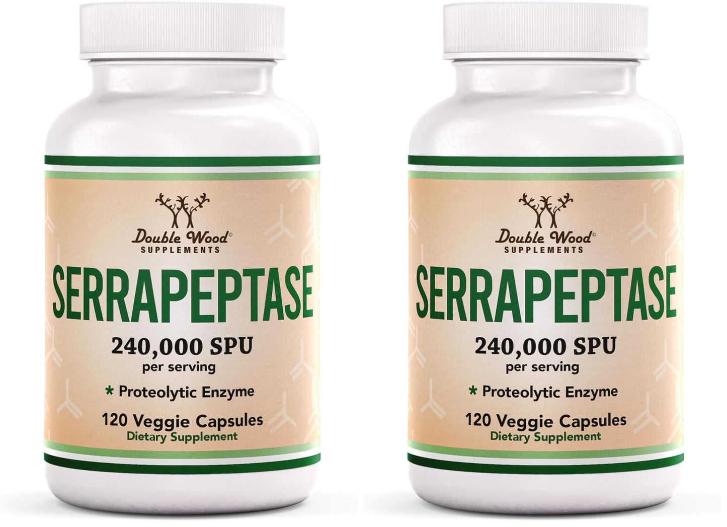 Serrapeptase 240,000 SPU Max Potency – Pack of 2 by Double Wood Supplements (120 Veggie Capsules per Bottle)