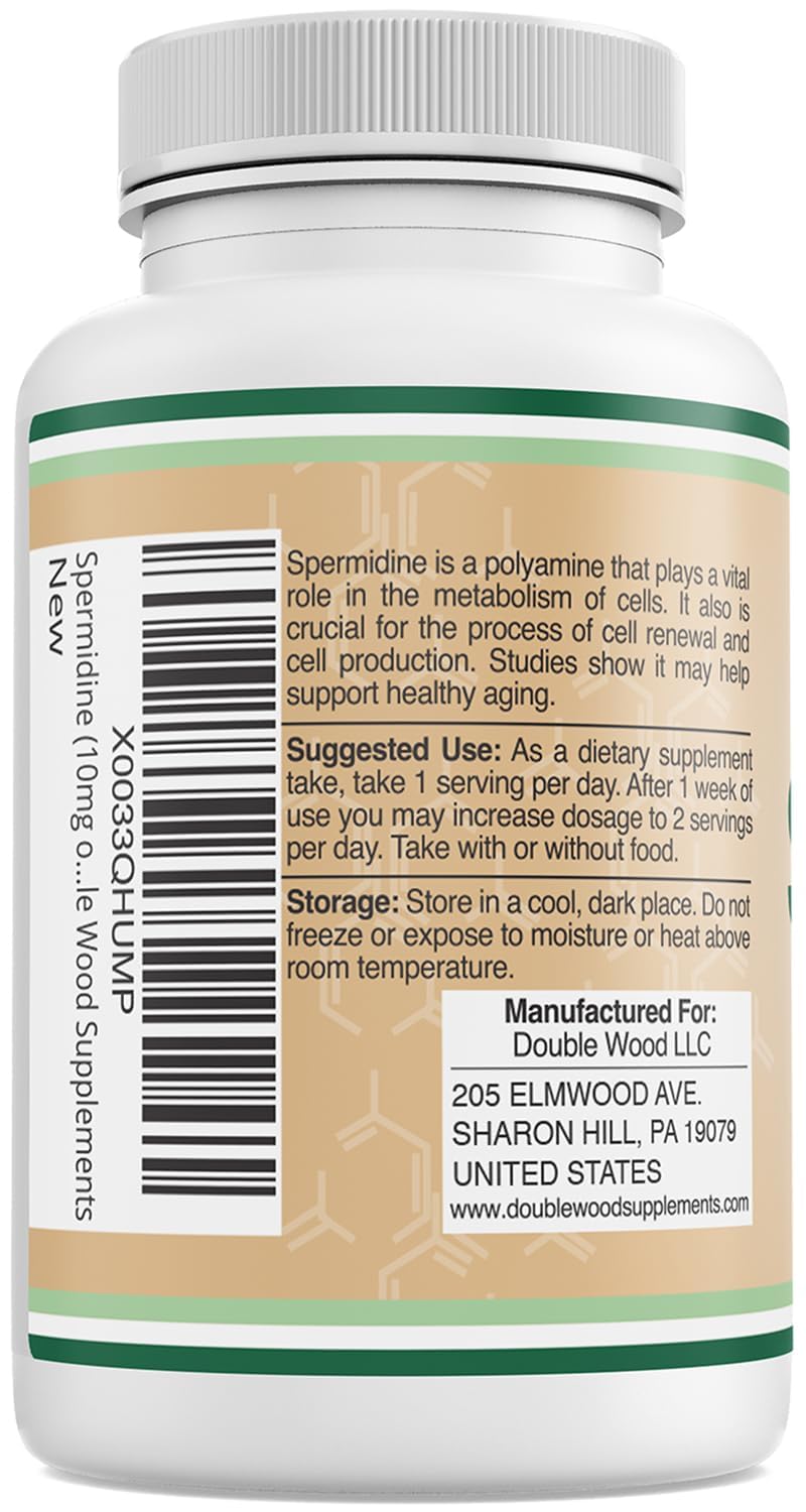 Double Wood Spermidine Supplement 10 mg (99% Spermidine 3HCl) – 120 Capsules – Third-Party Tested
