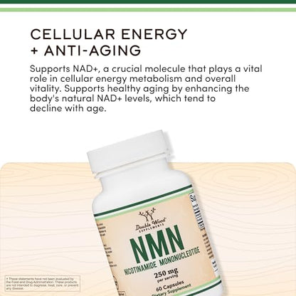Double Wood NMN 250mg – 60 Capsules, 30 Servings, Gluten Free