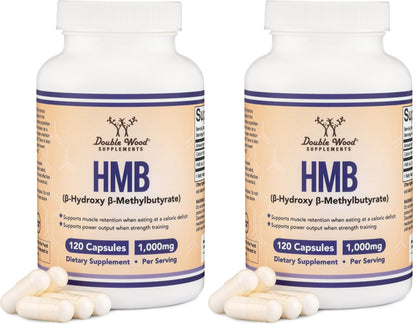 Double Wood Supplements HMB Supplement – 120 Capsules, Pack of 2, 1000 mg per Serving, Gluten Free, Non-GMO, Third-Party Tested