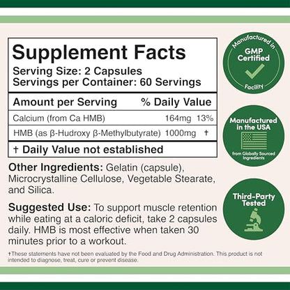 Double Wood Supplements HMB Supplement – 120 Capsules, Pack of 2, 1000 mg per Serving, Gluten Free, Non-GMO, Third-Party Tested