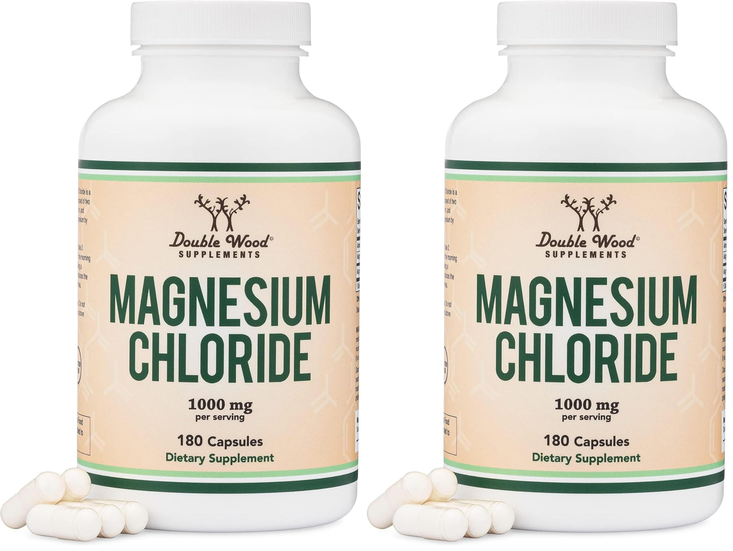 Double Wood Magnesium Chloride – 180 Capsules, 1000 mg per Serving, Supports Digestive & Bone Health – Non-GMO & Gluten Free (Pack of 2)