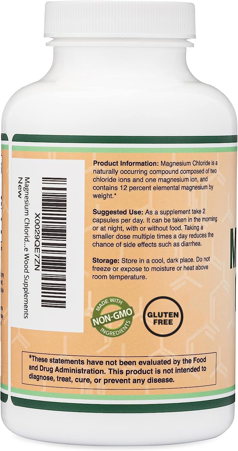 Double Wood Magnesium Chloride – 180 Capsules, 1000 mg per Serving, Supports Digestive & Bone Health – Non-GMO & Gluten Free (Pack of 2)
