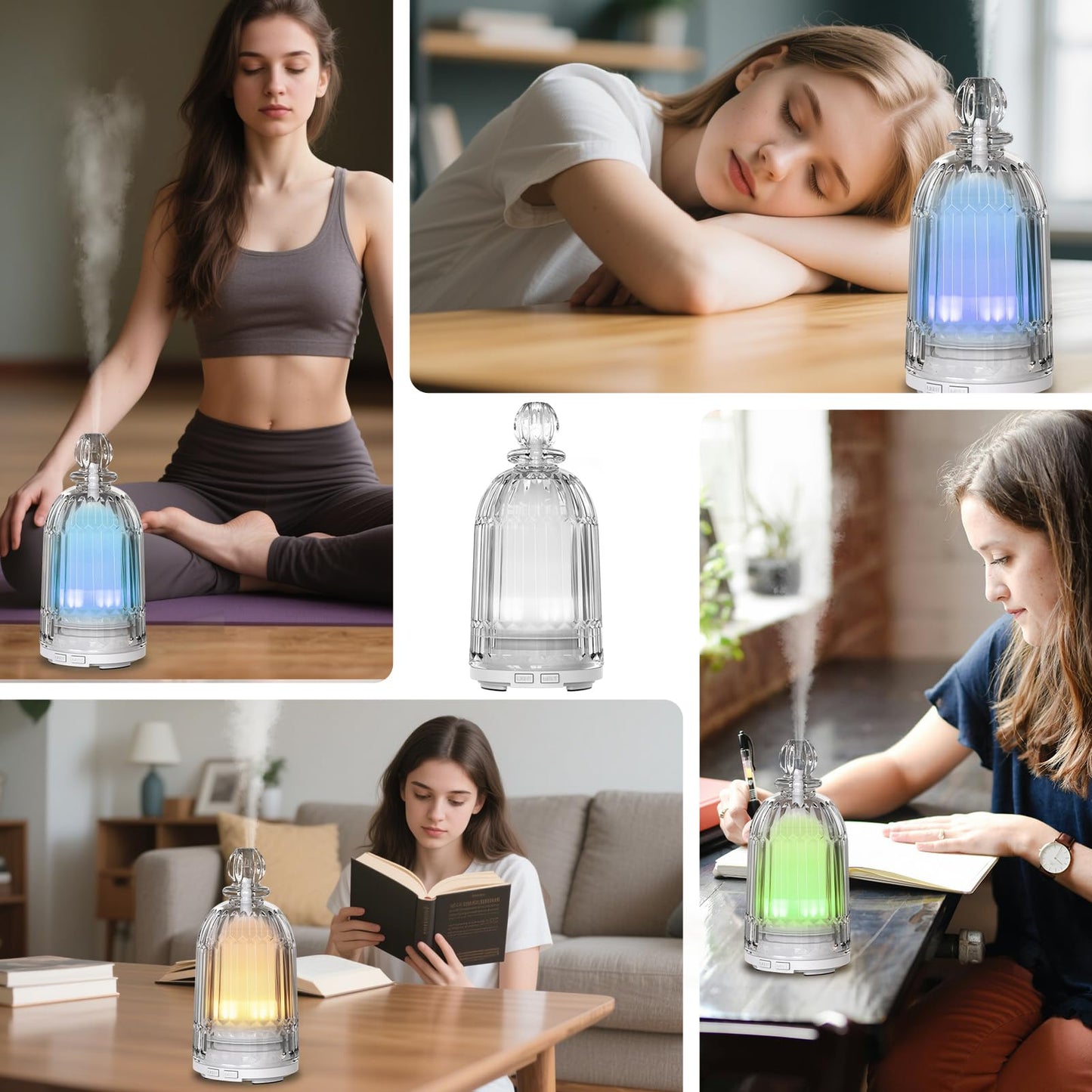 DOUDING 120ml Glass Essential Oil Diffuser | Auto Shut-Off, 7-Color LED, White Base