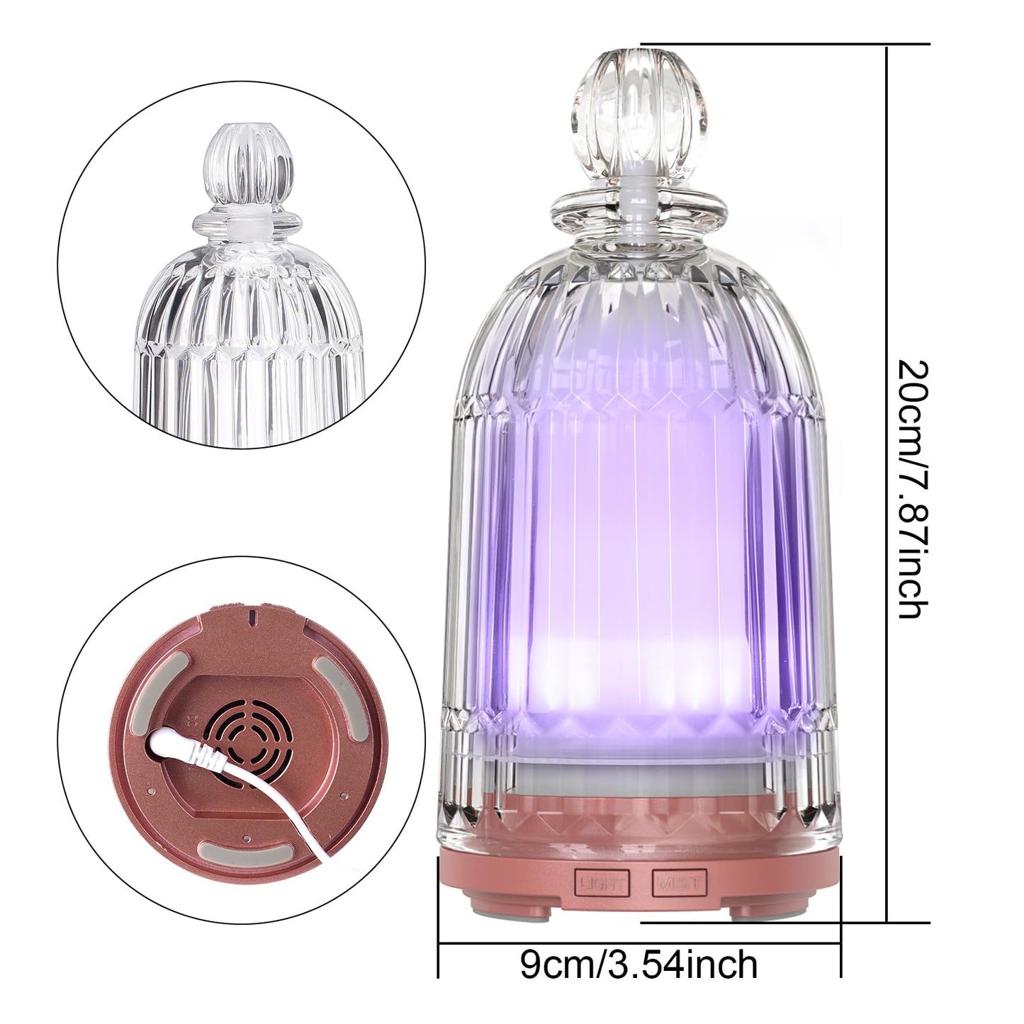 DOUDING 120ml Glass Essential Oil Diffuser | Auto Shut-Off, 7-Color LED | Bronze Base