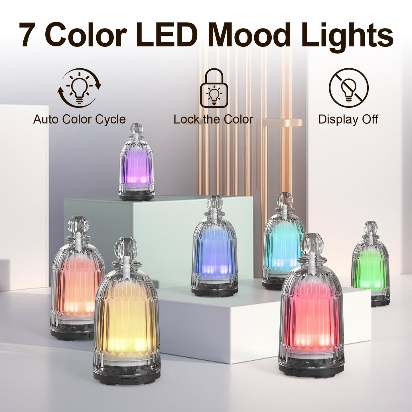 DOUDING Glass Essential Oil Diffuser – 120ml, 7-Color LED, Auto Shut-Off