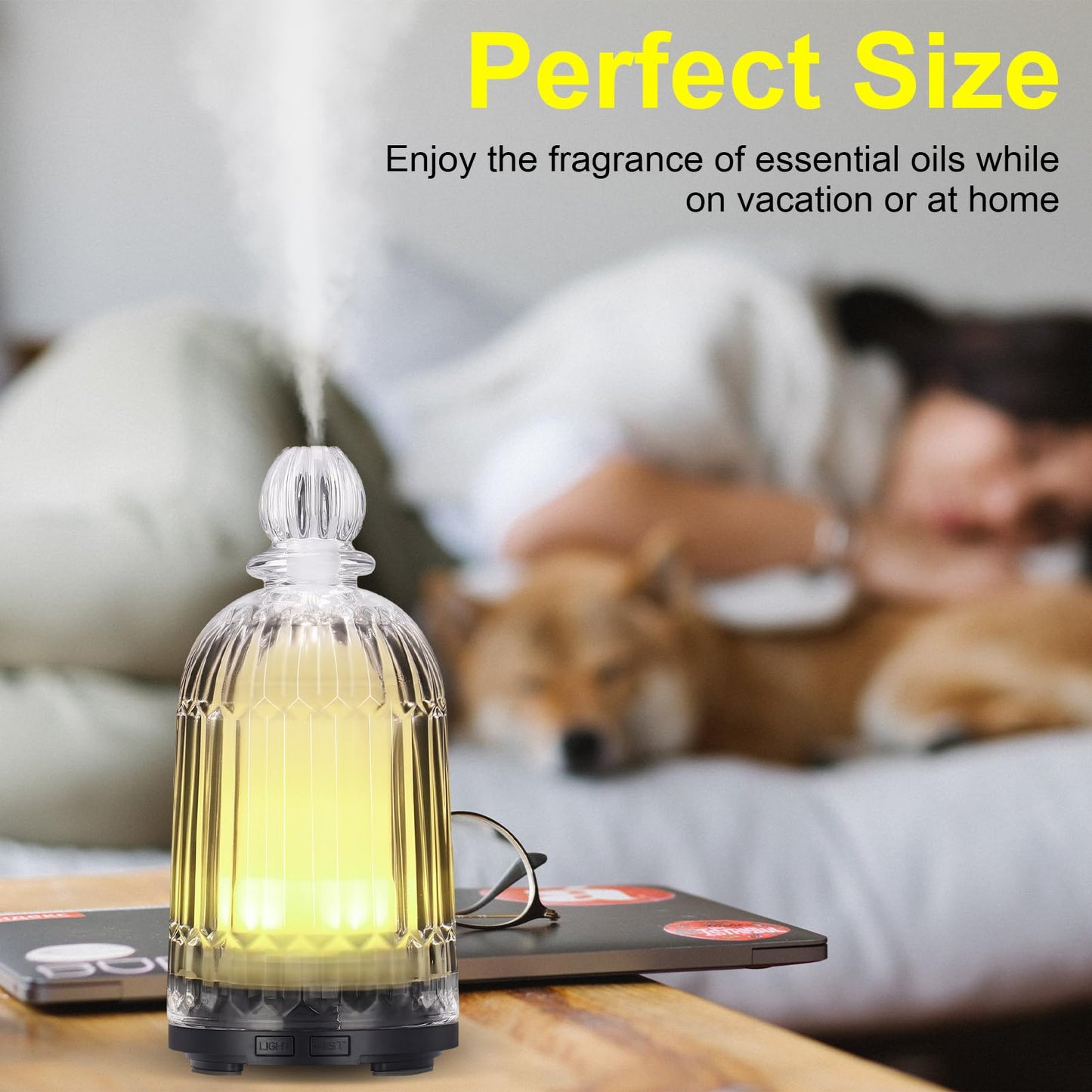 DOUDING Glass Essential Oil Diffuser – 120ml, 7-Color LED, Auto Shut-Off