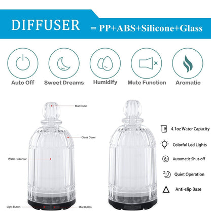 DOUDING Glass Essential Oil Diffuser – 120ml, 7-Color LED, Auto Shut-Off