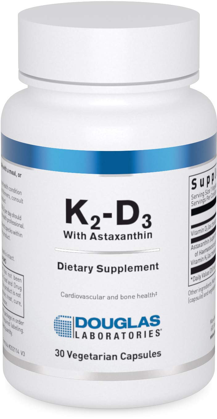 Douglas Laboratories K2-D3 with Astaxanthin - Vitamin D3 (2500 IU) + MK-7 (180 mcg) + Astaxanthin - 30 Vegetarian Capsules