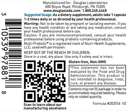 Douglas Laboratories Multi-Probiotic 15B – Shelf-Stable Probiotic with Prebiotic FOS, 60 Vegetarian Capsules