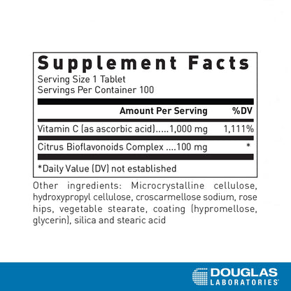 Douglas Laboratories Natural C 1000 mg - Vitamin C for Skin, Blood Vessels, Joints | 100 Tablets
