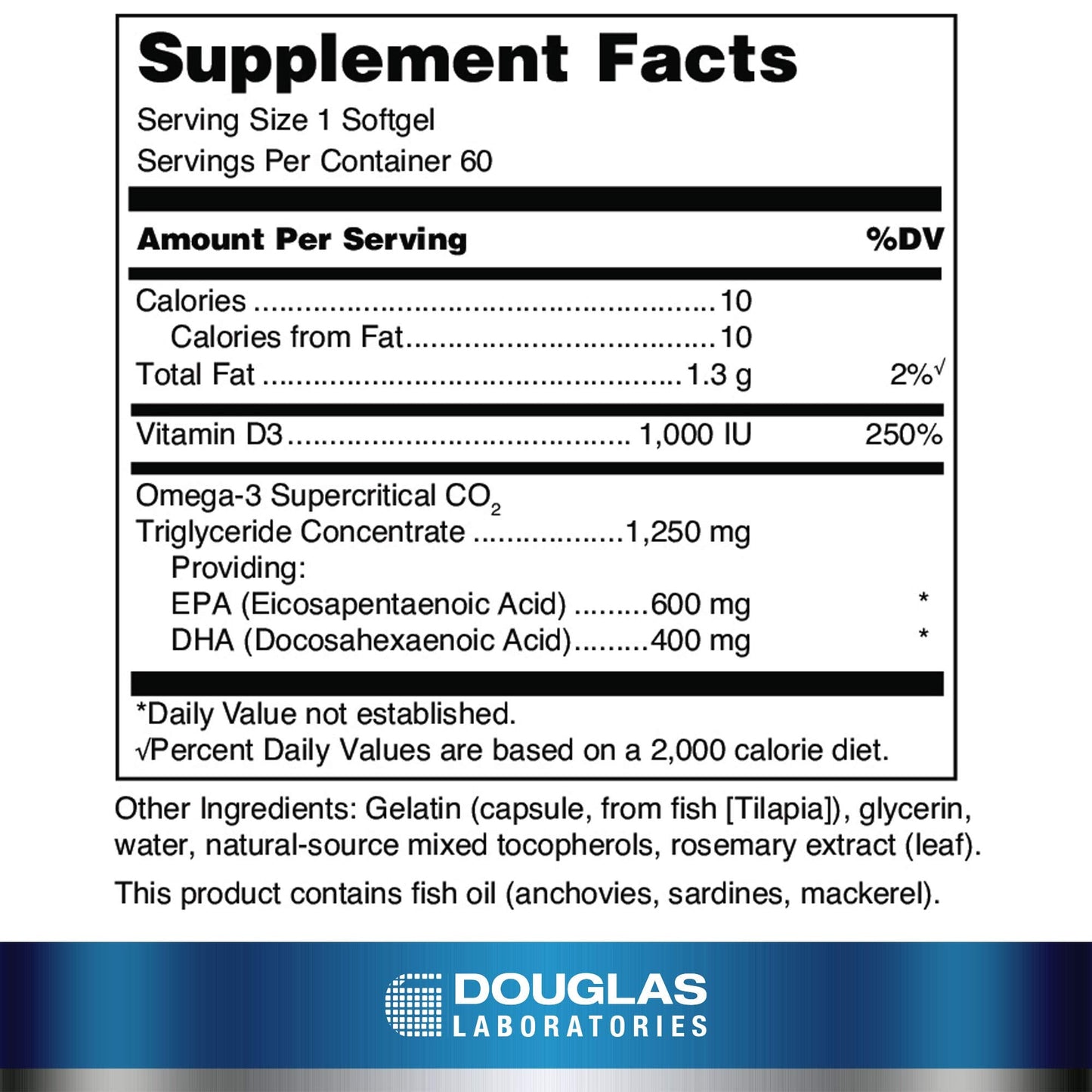 Douglas Laboratories QUELL Fish Oil EPA/DHA Plus D | 3:2 EPA:DHA Ratio | 1,000 IU Vitamin D3 | 60 Softgels