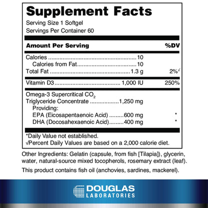 Douglas Laboratories QUELL Fish Oil EPA/DHA Plus D | 3:2 EPA:DHA Ratio | 1,000 IU Vitamin D3 | 60 Softgels