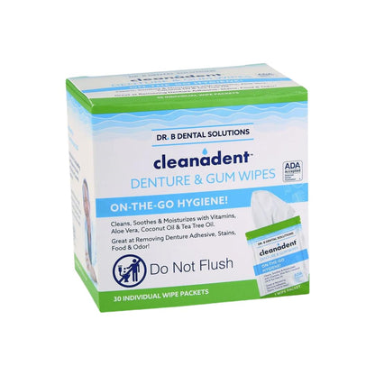 Dr. B Dental Solutions Cleanadent Wipes – Denture Cleaning Wipes, Refreshes Gums, No Artificial Colors/Flavors – 60 Count