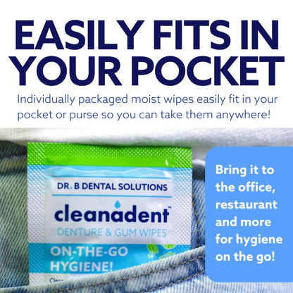 Dr. B Dental Solutions Cleanadent Wipes – Denture Cleaning Wipes, Refreshes Gums, No Artificial Colors/Flavors – 60 Count