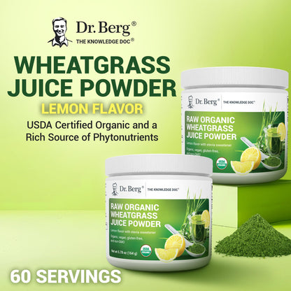 Dr. Berg USDA Organic Green Powder Superfood – Lemon Flavor, 60 Servings