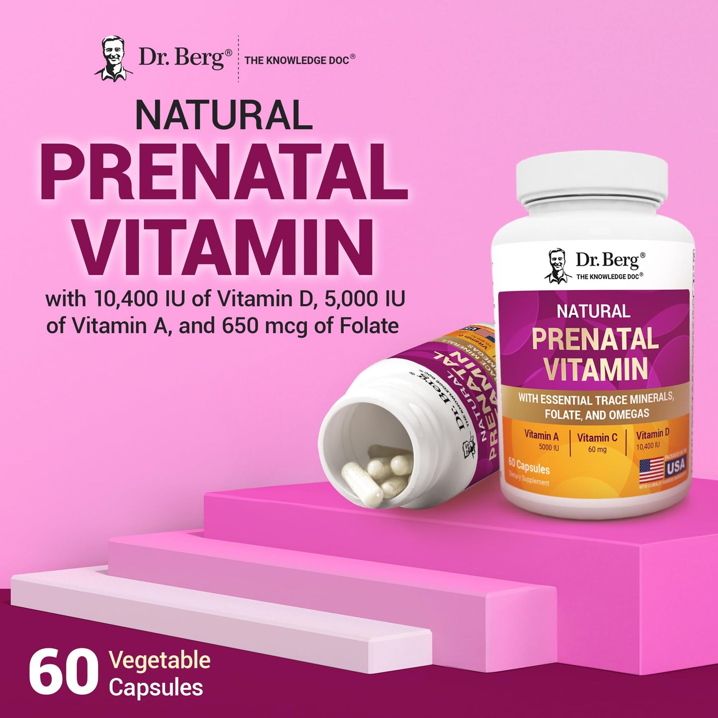 Dr. Berg Natural Prenatal Vitamins for Women – Folate, Omegas & 11 Superfoods | 60 Capsules