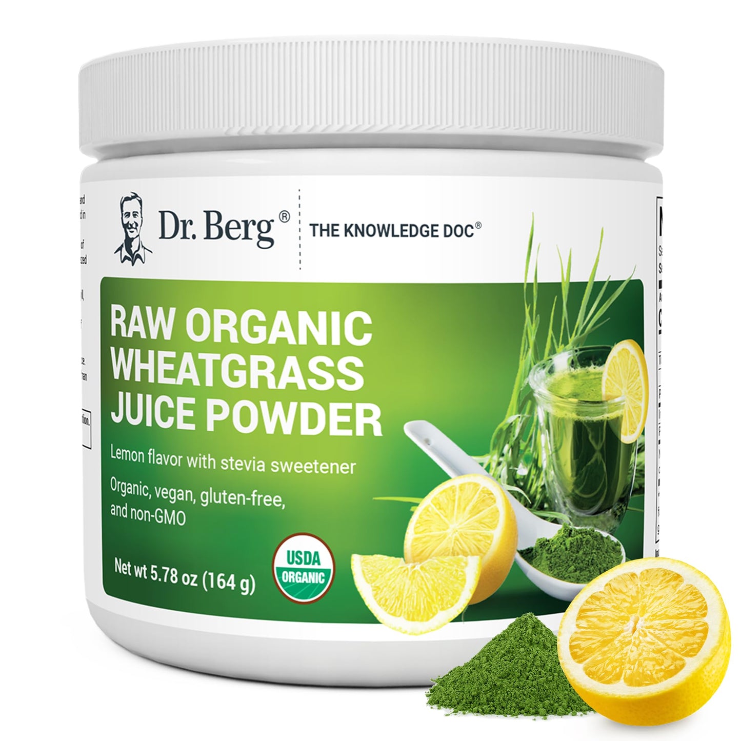 Dr. Berg USDA Organic Green Powder Superfood – Lemon Flavor, 60 Servings